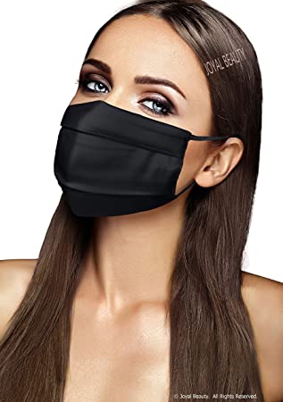 Joyal Beauty100% Pure Mulberry Silk Face Mask Made in USA. 2-Layer Cloth Fabric Mask with Adjustable Ear Loops for Women and Men. Soft Comfortable Breathable Reusable Washable (Black)