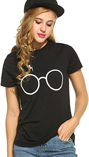 Women's Casual Glasses Scar Print Tee Graphic Short Sleeve T-Shirt Tops