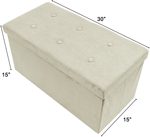 Sorbus Storage Ottoman Bench – Collapsible/Folding Bench Chest with Cover – Perfect Toy and Shoe Chest, Hope Chest, Pouffe Ottoman, Seat, Foot Rest, – Contemporary Faux Suede (Medium-Bench, Beige)