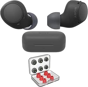 Sony WF-C510 Truly Wireless Earbuds with 22-Hour Battery, IPX4, Multipoint, Black Bundle with Deco Essentials 6 Pairs of in-Ear Earbud Tips (S/M/L Sizes)