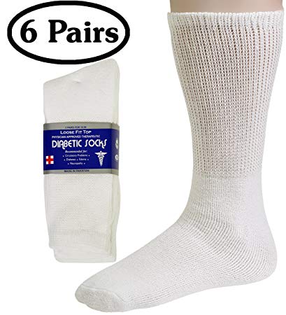 Diabetic Socks Womens Cotton 6-Pack Crew White By DEBRA WEITZNER, crew/white, 9-11