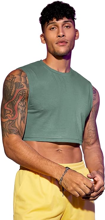 Milumia Men's Casual Round Neck Sleeveless Crop Tank Tops Muscle Shirts Streetwear