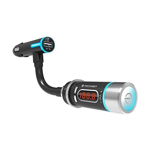 Bluetooth FM Transmitter, TeckNet Wireless In-Car Bluetooth Transmitter With Music Control, Hands-Free Calling, and USB Charging Port