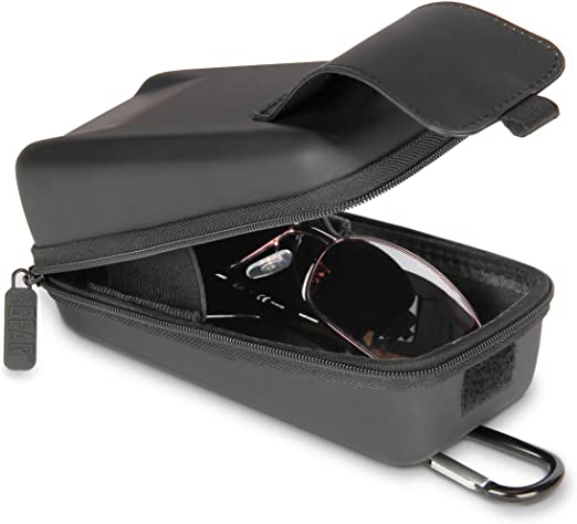 USA GEAR Hard Shell Glasses Case - Sunglasses Case/Safety Glasses Case Compatible with Sunglasses, Safety Glasses and More - Top Loading Rugged Hard Glasses Case with Belt Loop and Carabiner (Black)