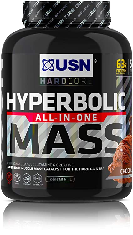 USN Hyperbolic Mass Chocolate 2 kg: All-In-One Mass Gainer Protein Powder, For Fast and Effective Weight Gain