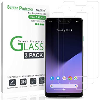 Pixel 3 XL Screen Protector Glass (3-Pack), amFilm Google Pixel 3 XL Tempered Glass Screen Protector Pixel 3 XL, 2018 (3 Pack)