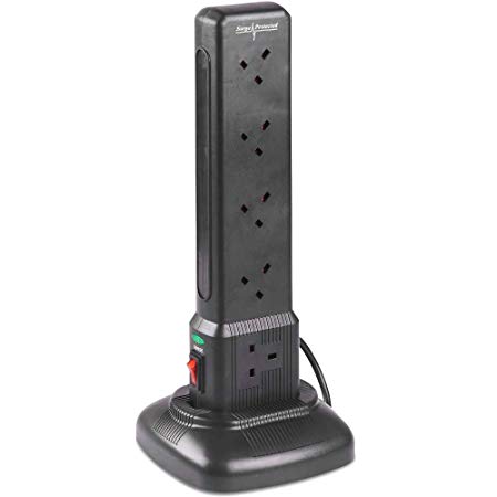 VonHaus Tower Extension lead 10 Socket   2 USB With Indicator & Surge Protection - Ideal for Living Room/Kitchen/Gaming/Garage/Entertainment Systems/Home Office