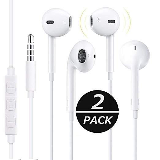 ViiVor Headphones Premium Quality Earphones Earbuds with Mic & Remote Control Fully Compatible with Apple iPhone Android Smartphones and all iPod iPad (2pack white) (2pack)