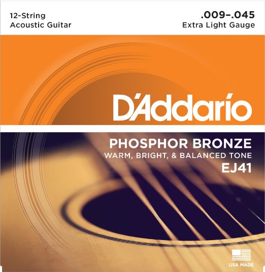 D'Addario EJ41 12-String Phosphor Bronze Acoustic Guitar Strings, Extra Light, 9-45