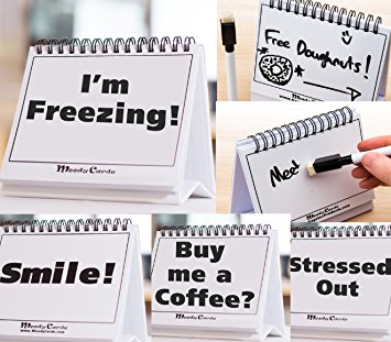 Moodycards - Funny Office Gifts - Over 30 Different Mood and Practical Flip-Over Messages - includes Erasable Pen and blank boards to write your own.