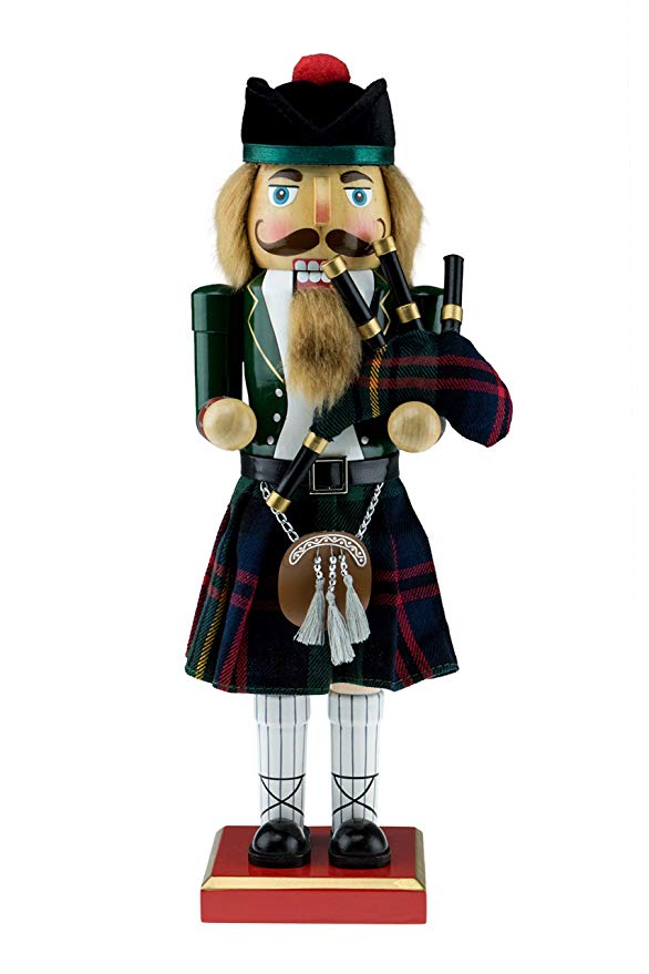 Clever Creations Scottish Soldier Nutcracker Wearing Scottish Outfit with Bag Pipes | Festive Collectable Christmas Decor | Perfect for Shelves and Tables | 100% Wood | 14” Tall with Bagpipes