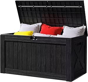 Greesum 120 Gallon Resin Deck Box Large Outdoor Storage for Patio Pillow, Garden Tools, Pool Supplies, Weatherproof, Lockable, Black