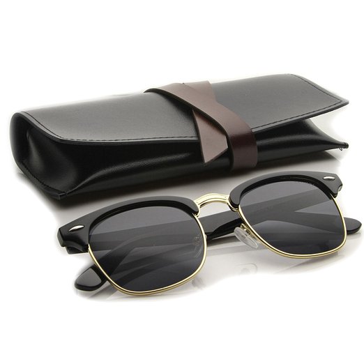 zeroUV - Premium Half Frame Horn Rimmed Sunglasses with Metal Rivets