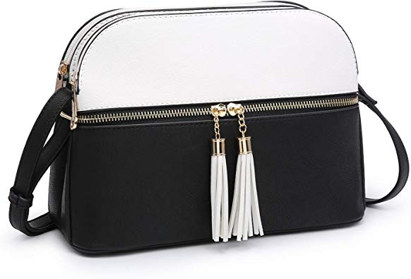 Dasein Women Tassel Zipper Pocket Crossbody Bag Shoulder Purse Fashion Travel Bag with Multi Pockets