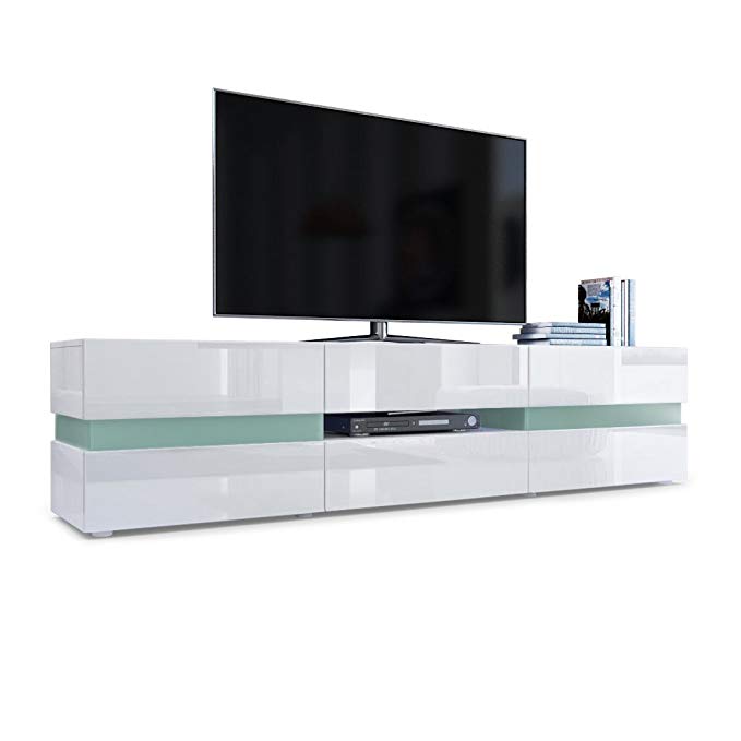 TV Unit Cabinet Flow, Carcass in White High Gloss / Front in White High Gloss