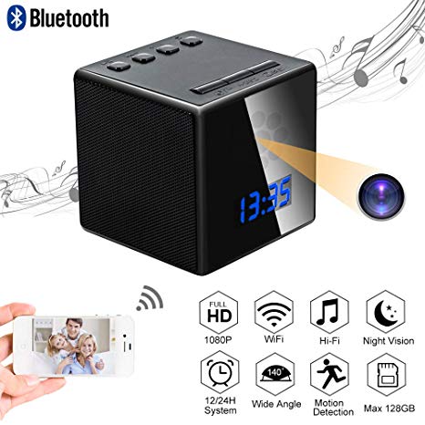 Hidden Spy Camera Bluetooth Speaker Alarm Clock TANGMI 1080P HD WiFi Nanny Cam Wireless IP Surveillance Camcorder with Motion Detection and Night Vision