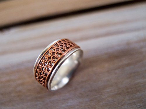 Spinner Ring Women, Fidget Ring, Boho Jewelry, Sterling Silver, Worry Ring, Crown Wire, Copper Spinner, Spinning Ring