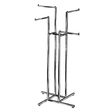 Clothing Rack – Heavy Duty Chrome 4 Way Rack, Adjustable Height Arms, Square Tubing, Perfect for Clothing Store Display With 4 Straight Arms