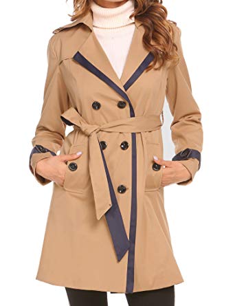 EASTHER Women's Winter Warm Jacket Lapel Double Breasted Trench Coat Belt