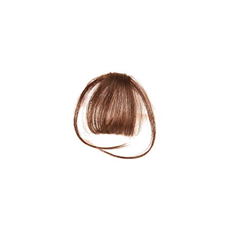 HIKYUU Light Brown Thin Bangs Hair Extensions Clip in Human Hair Fringe Bangs with Temples Clip on Real Hair Thin Neat Air Front Fringe Bangs
