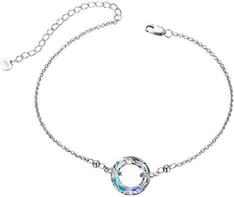 AOBOCO 925 Sterling Silver Bracelet with Swarovski Crystal, Dainty Sis Friendship Jewelry Gift for Women on Birthday Christmas