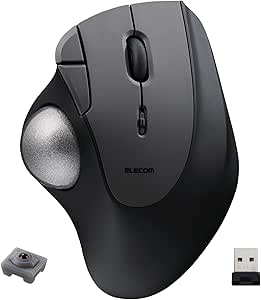 ELECOM Ergonomic Comfort Design Trackball IST Wireless 2.4GHz Connection, Smooth Tracking with Ruby Ball Bearing, 36mm Ball, Thumb Control, Compatible for Windows, PC, and Mac Black (M-IT10DRBK)