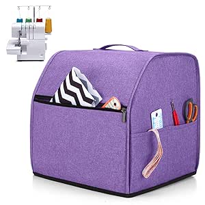 Luxja Serger Machine Cover with Storage Pockets, Serger Cover for Most Standard Sergers, Overlock Machine Cover (Compatible with Singer and Brother Serger Machine), Purple