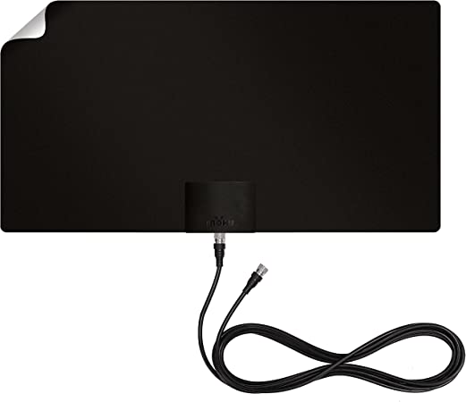Mohu Leaf Supreme Pro Amplified Indoor TV Antenna, 65-Mile Range, Signal Indicator, UHF/VHF Multi-Directional, Paper-Thin, 12 ft. Detachable Coaxial Cable, Reversible, 4K-Ready HDTV, MH-110160