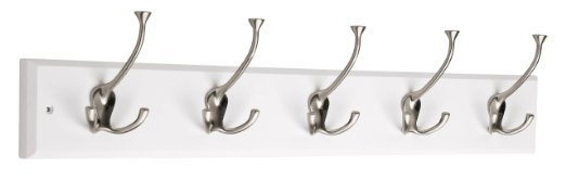 LIBERTY 129848 Hook RailCoat Rack with 5 Flared Tri Hooks 27-Inch White and Satin Nickel Flat White and Satin Nickel