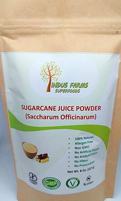 100% Natural Sugarcane Juice Powder, 8 oz, Eco-friendly Resealable pouch, No Artificial Flavors/Preservatives/Fillers, Halal, Kosher, Vegan-Friendly, Non-GMO