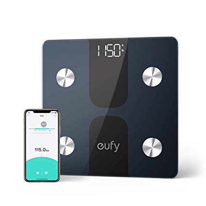 eufy Smart Scale C1 with Bluetooth, Large LED Display, 12 Measurements, Weight/Body Fat/BMI/Fitness Body Composition Analysis, Auto On/Off, Auto Zeroing, Tempered Glass Surface, Black/White, lbs/kg