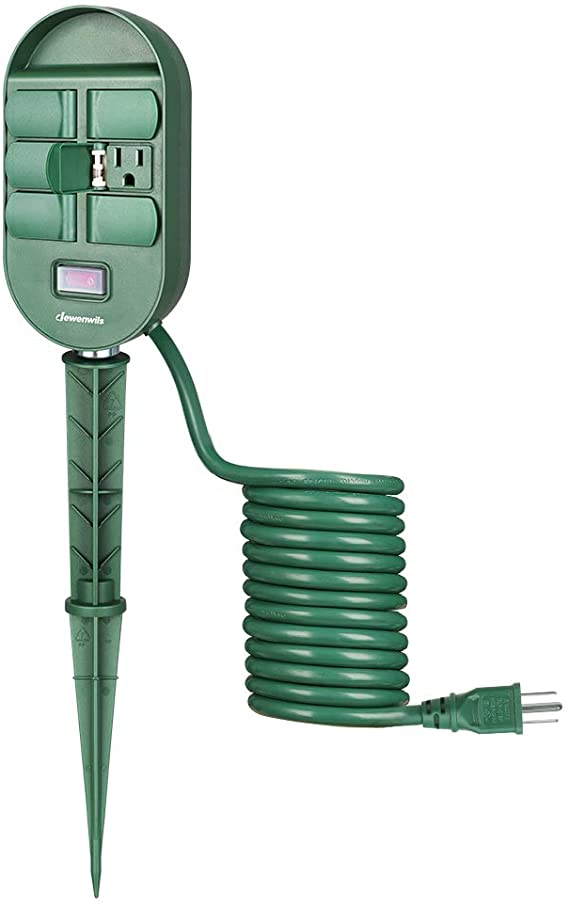 DEWENWILS Outdoor Power Strip Stake, Weatherproof Yard Stake Switch, 6 Grounded Outlets with Protective Cover, 10 Ft Long Extension Cord, Overload Protection, 1875W/15A UL Listed