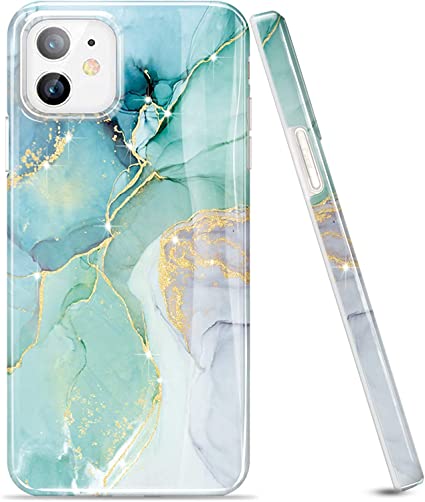 LUOLNH Compatible with iPhone 12 Case,iPhone 12 Pro Case,Brilliant Marble Design Shockproof Soft Silicone Rubber TPU Bumper Cover Skin Case for iPhone 12 /12Pro 6.1 Inch 2020-Abstract Mint