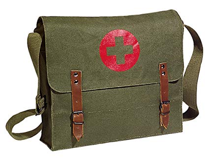 Khaki Green Vintage Look Army Red Cross Medic Shoulder Messenger Bag