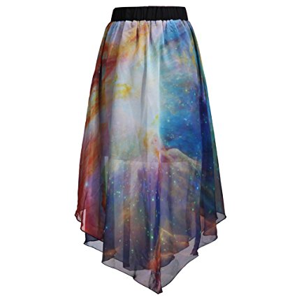 SAYM Women Pleated Chiffon Galaxy Cosmic Digital Printed Skirts