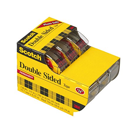 Scotch Double Sided Tape with Dispenser, 1/2 x 250 Inches, 3-Pack Caddy (3136)