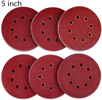 5 Inch 8 Hole Hook and Loop Adhesive Sanding Discs Sandpaper for Random Orbital Sander 80 120 180 240 400 600 Grits
