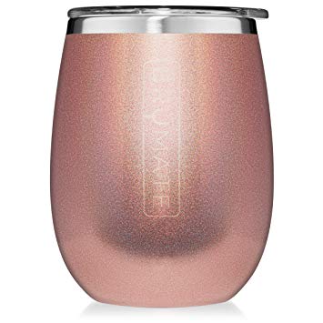 BrüMate Uncork'd XL 14oz Wine Glass Tumbler With Splash-proof Lid - Made With Vacuum Insulated Stainless Steel (Glitter Rose Gold)