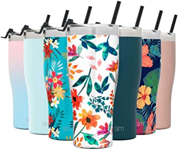 Simple Modern 32oz Slim Cruiser Tumbler with Straw & Closing Lid Travel Mug - Gift Double Wall Vacuum Insulated - 18/8 Stainless Steel Water Bottle Pattern: Florista