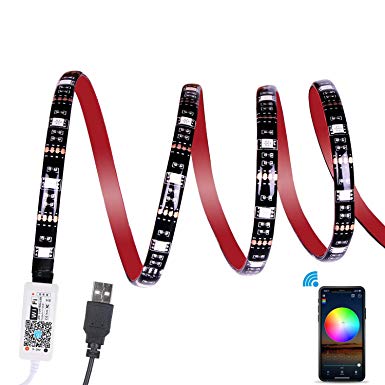 WiFi TV LED Strip Backlight, ALED LIGHT 2.2M RGB Waterproof USB Strip Light APP Controlled 5050 Multicoloured Rope Light Work with Alexa, Google Home for PC, Home, Outdoor Decoration(2x50CM 2x60CM)