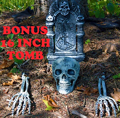 Halloween Decor Groundbreaker Halloween Skeleton Stakes Skull with 16 Inch Foam R.I.P. Graveyard Tombstone Best Outdoor Halloween Decoration Prop