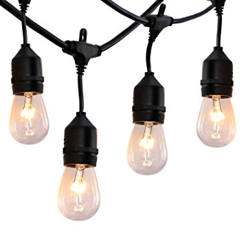 52 ft Outdoor String Lights Commercial Grade Weatherproof - UL Listed Heavy Duty - 24 Hanging Sockets - Perfect Patio Lights Bistro Market Cafe Lights - 28pack 11W Incandescent Bulbs Included
