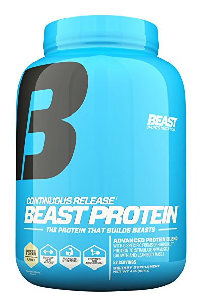Beast Sports Nutrition, Continuous Release Protein, Cookies and Cream, 4 Pound