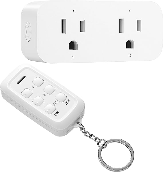 DEWENWILS Wireless Remote Control Outlet, 2 Independent Control Sockets Electrical Remote Light Switch, No Interference Remote Outlet Switch, No Wiring, 15A/1875W, 100 FT Range, FCC Listed