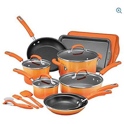 Rachael Ray 16-Piece Hard Porcelain Enamel Nonstick Cookware Set (Orange)