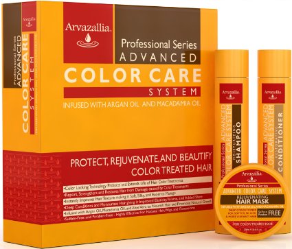 Advanced Color Care Sulfate Free Shampoo and Conditioner Set for Color Treated Hair with Argan Oil and Macadamia Oil By Arvazallia - Shampoo, Conditioner, and Deep Conditioner Hair Mask