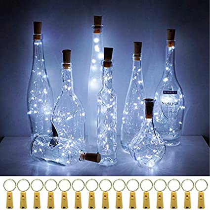 Wine Bottle Cork Lights, 15 Pack 20 LED Battery Operated Wine Bottle Lights Waterproof Fairy Copper Wire Mini String Lights for DIY, Christmas, Wedding Decor(Cold White)