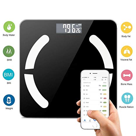 DishyKooker Blue-Tooth LCD Digital Smart Scale Body Weight Fat BMI Bone Analyzer APP Electronic Products for Gifts