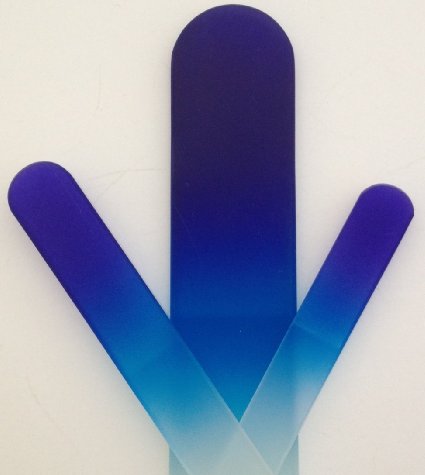 3 Piece, Genuine Czech, Etched, Crystal Glass, Manicure Nail File Set, Cobalt Blue-Small, Medium, and Pedicure Files