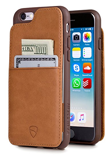 iPhone 6 & 6S Case, Vaultskin ETON Armour iPhone 6 & 6S (4.7) Case Wallet, Slim, Minimalist Genuiner Leather Case - Holds up to 8 Cards / Top Grain Leather (Cognac)